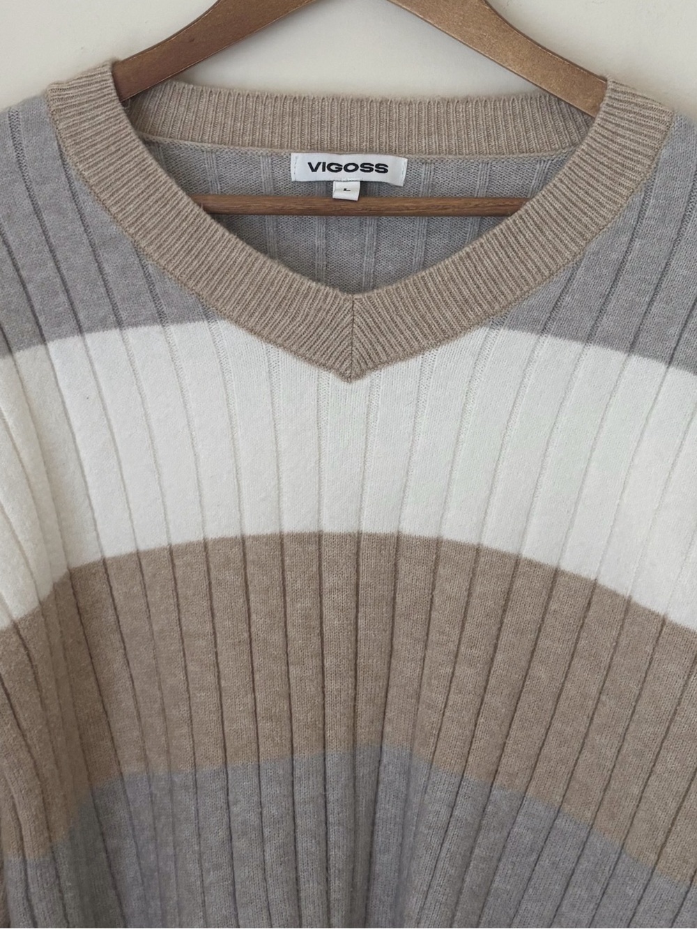 Vigoss Colorblock Ribbed V Neck Sweater Large - Picture 3 of 5